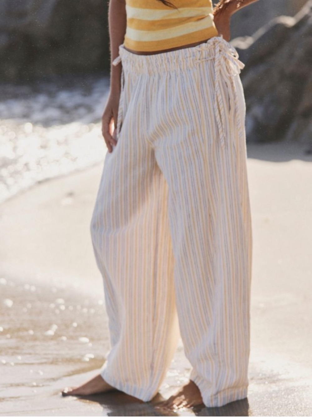 Free People Sun Dazed Cotton-Linen Striped Pants